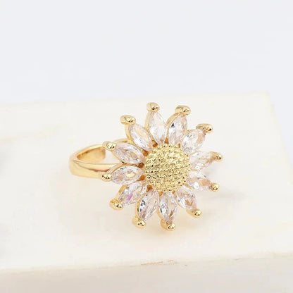 Casual Elegant Flower Copper Zircon Open Rings