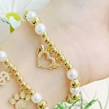 Casual Vacation Minimalist Human Heart Shape Footprint Copper Zircon 18K Gold Plated Beaded Plating Inlay Bracelets