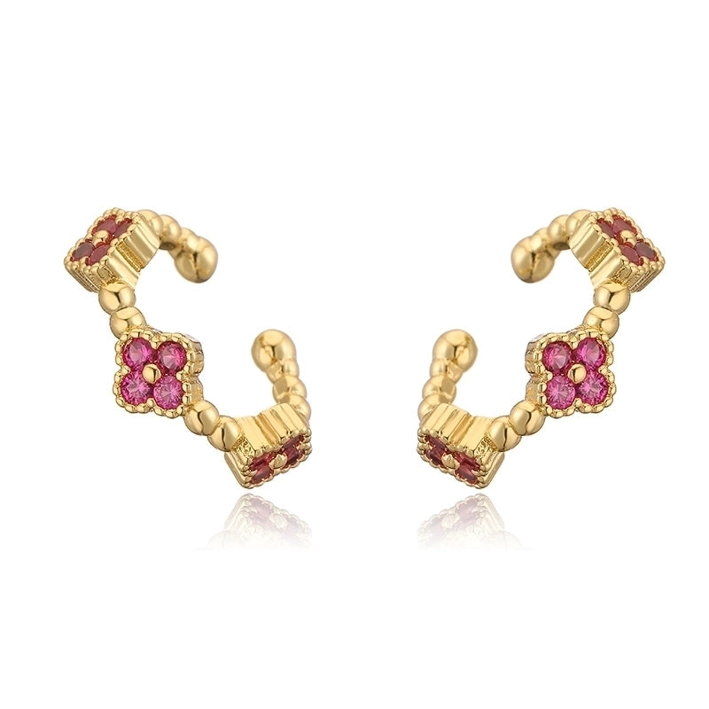 Temperament Entry Lux Copper Inlaid Color Diamond Clover Opening Ear Clip Niche High Sense Flower Petals Ear Rings Direct Sales