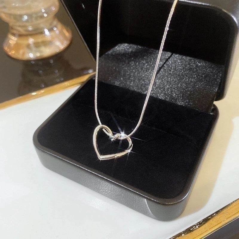 Minimalist Heart Shape Flower Bow Knot Titanium Steel Copper Plating Inlay Artificial Gemstones Pendant Necklace