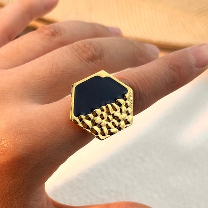Casual Retro Hexagon 304 Stainless Steel 18K Gold Plated Enamel Open Rings