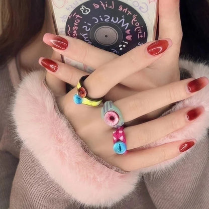 Cartoon Style Eye Copper Enamel Open Rings