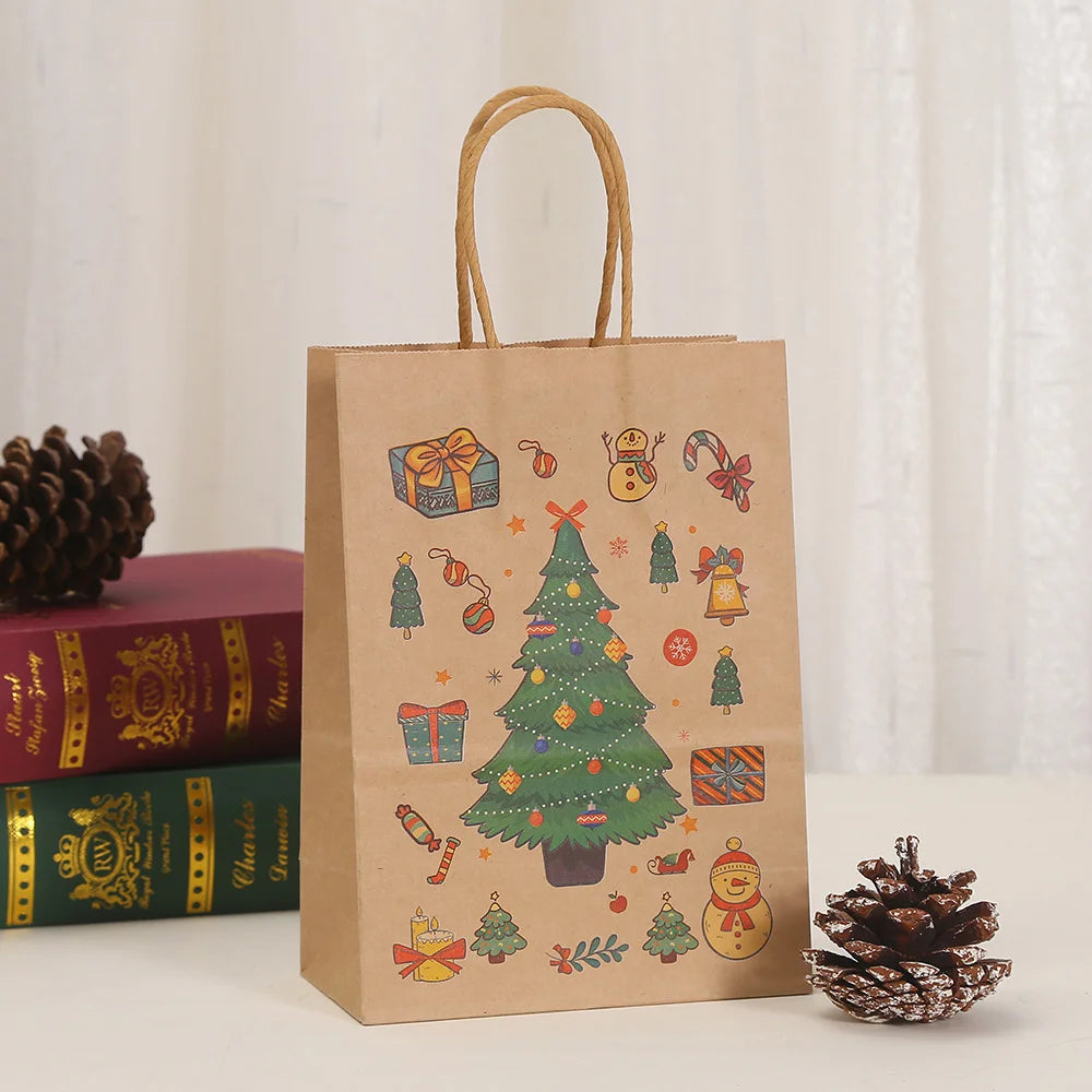 12 Pieces Christmas Gift Bag Christmas Eve Souvenir Handbag Peace Fruit Packaging Kraft Paper Bag