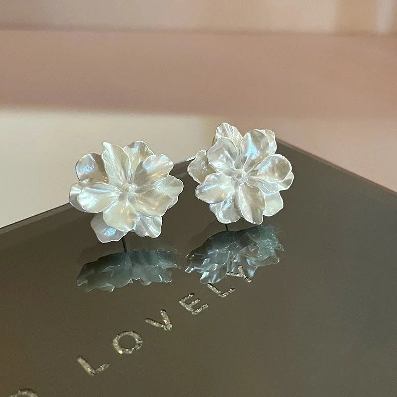 1 Pair Minimalist Flower Copper Enamel Rhinestones Drop Earrings Ear Studs