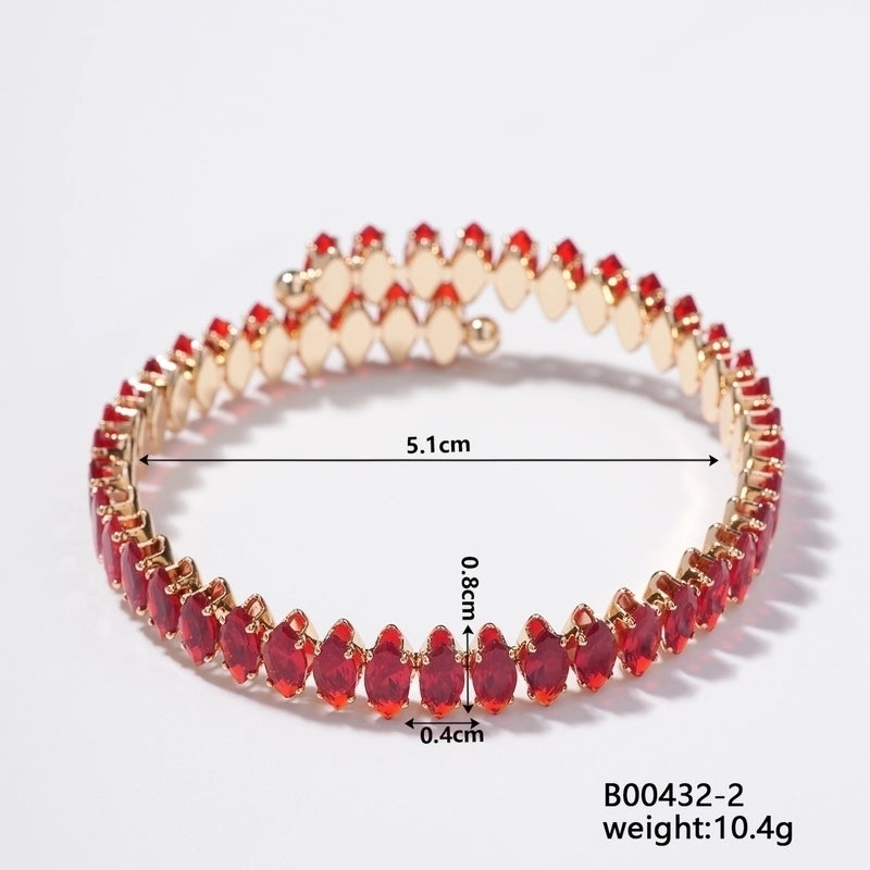 Copper K Gold Plated Inlay Geometric Water Droplets Zircon Bangle