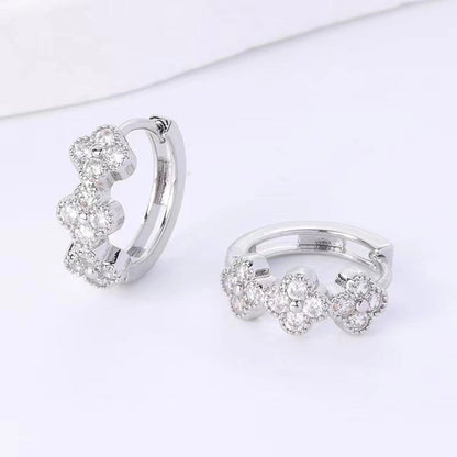 1 Pair Elegant Flower Inlay Copper Artificial Diamond Hoop Earrings