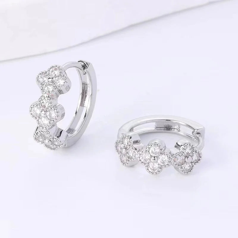 1 Pair Elegant Flower Inlay Copper Artificial Diamond Hoop Earrings