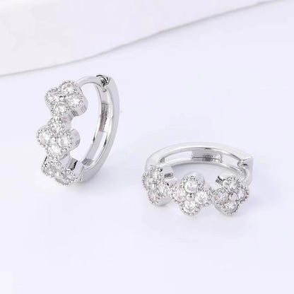 1 Pair Elegant Flower Inlay Copper Artificial Diamond Hoop Earrings