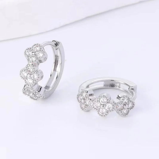 1 Pair Elegant Flower Inlay Copper Artificial Diamond Hoop Earrings