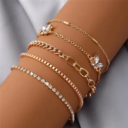 Casual Punk Minimalist Geometric Butterfly Alloy Gold Plated Artificial Gemstones Artificial Diamond Bangle In Bulk