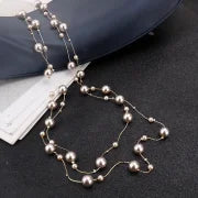 Casual Minimalist Round Imitation Pearl Alloy Beaded 14K Gold Plated Women's Long Necklace
