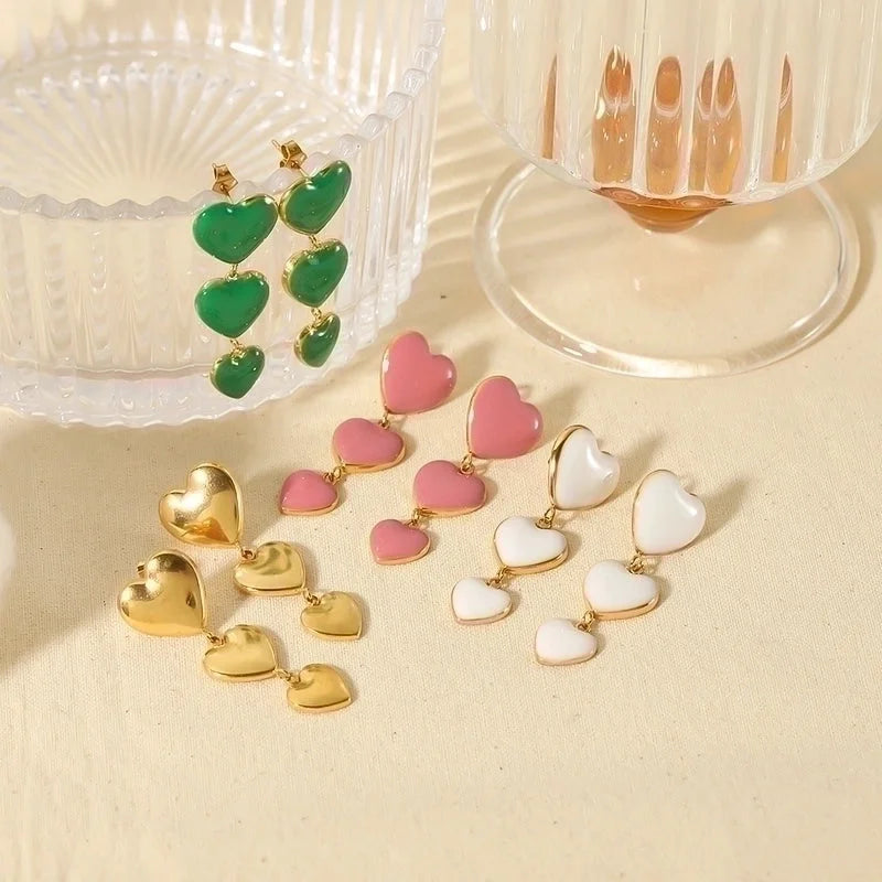 1 Pair Classic Style Heart Shape Polishing Plating 304 Stainless Steel Drop Earrings Ear Studs