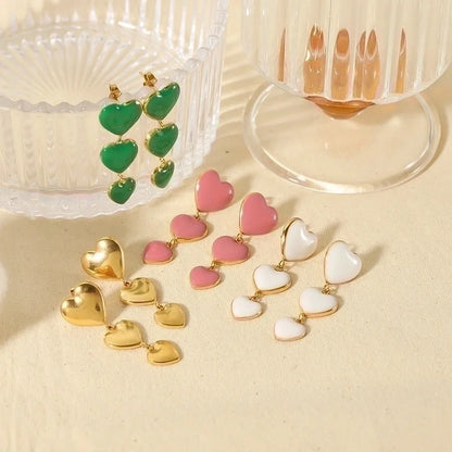 1 Pair Classic Style Heart Shape Polishing Plating 304 Stainless Steel Drop Earrings Ear Studs