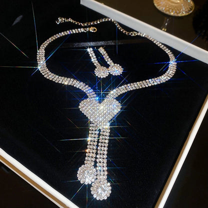 Explosions Zircon Diamond Geometric Necklace Earrings Suit Light Luxury Clavicle Chain High Sense Temperament Jewelry