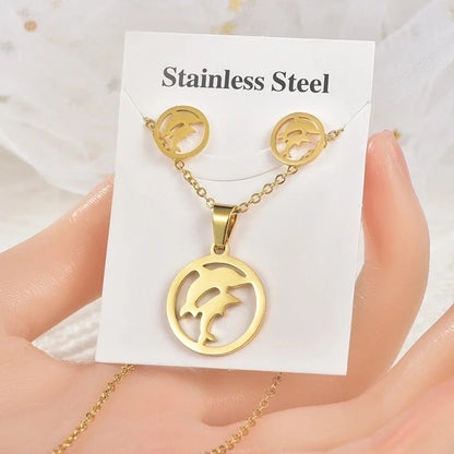 Fashion Heart Shape Butterfly Bird Titanium Steel Plating Women's Earrings Necklace