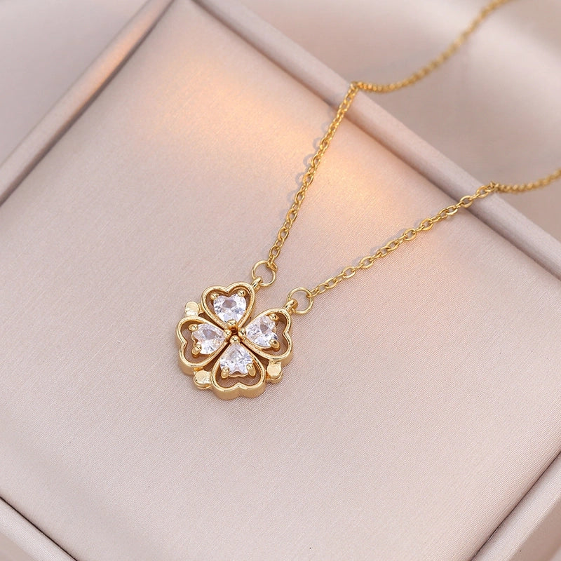 Minimalist Heart Shape Titanium Steel Inlay Rhinestones Women\'s Pendant Necklace