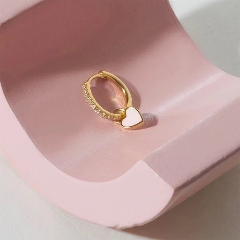 1 Pair Fashion Heart Shape Plating Sterling Silver Zircon Earrings