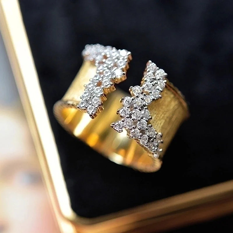 Fashion Irregular Copper Inlay Zircon Open Ring 1 Piece
