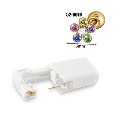 1 Piece Hawaiian Tropical Round Flower Butterfly Inlay 316 Stainless Steel Zircon 24K Gold Plated Cartilage Earrings