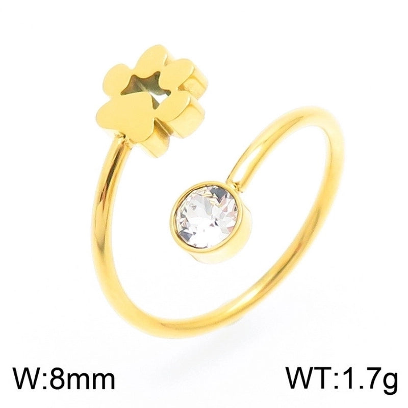 Fashion Paw Print Titanium Steel Zircon 18K Gold Plated Polishing Inlay Stainless Steel Rings