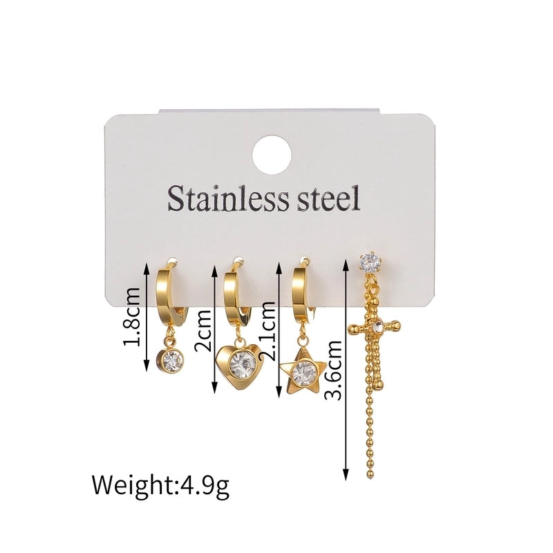 1 Set Minimalist Classic Style Heart Shape Inlay 304 Stainless Steel Rhinestones Drop Earrings