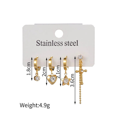 1 Set Minimalist Classic Style Heart Shape Inlay 304 Stainless Steel Rhinestones Drop Earrings