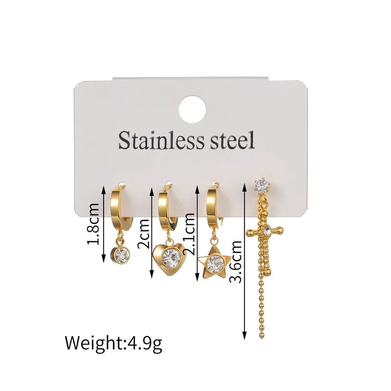 1 Set Minimalist Classic Style Heart Shape Inlay 304 Stainless Steel Rhinestones Drop Earrings