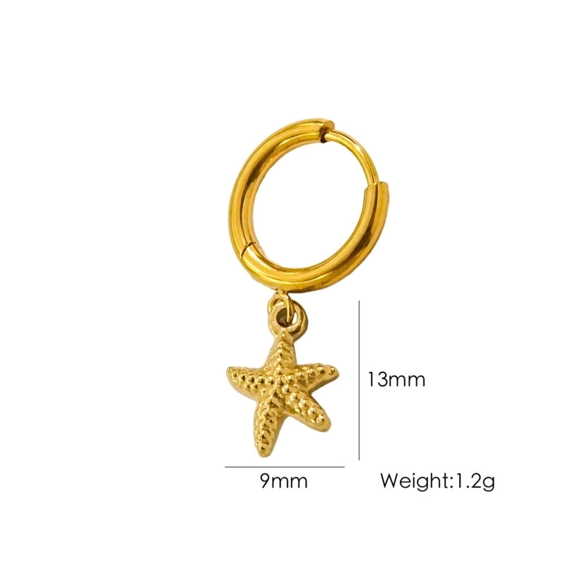 3 Pieces Beach Tortoise Starfish Shell Plating 304 Stainless Steel 14K Gold Plated Earrings