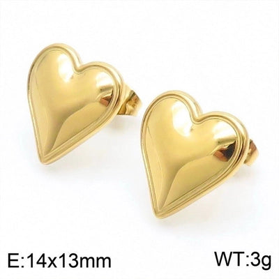 1 Pair Minimalist Heart Shape Titanium Steel Gold Plated Ear Studs