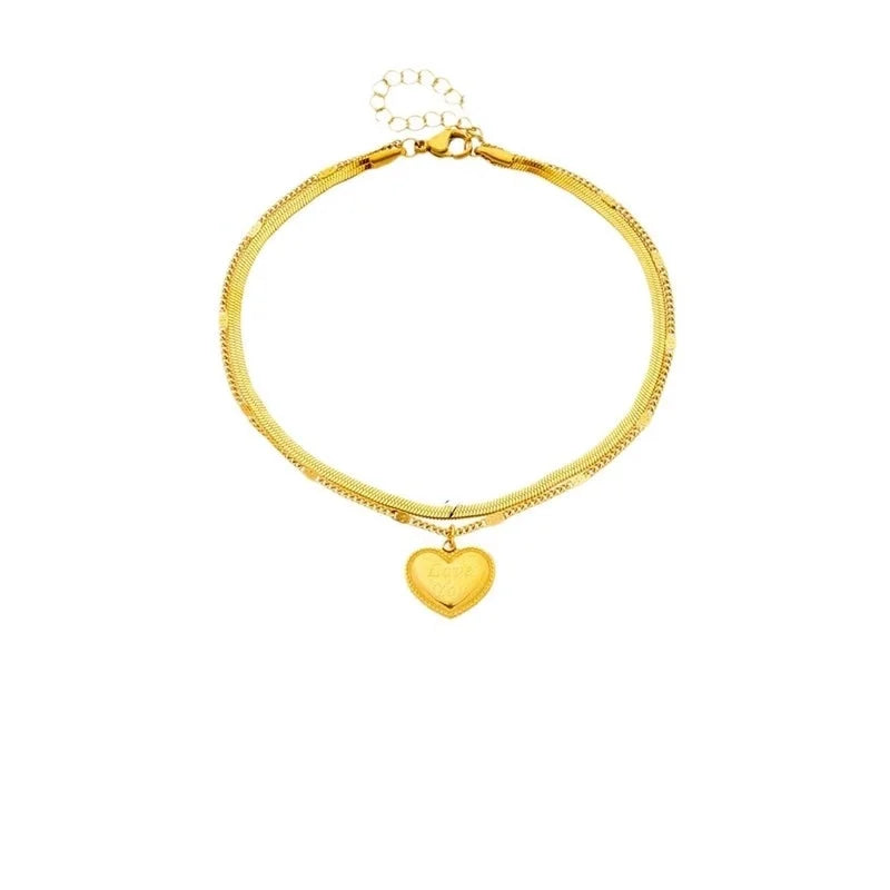 Minimalist Classic Style Geometric Heart Shape Titanium Steel Plating Bracelets Anklet Necklace