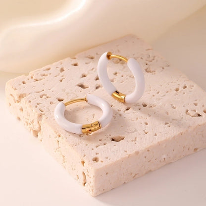 [Whole Titanium Steel] Fashion Colorful Oil Necklace Earrings Geometric Round Titanium Steel Earrings