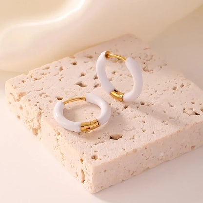 [Whole Titanium Steel] Fashion Colorful Oil Necklace Earrings Geometric Round Titanium Steel Earrings