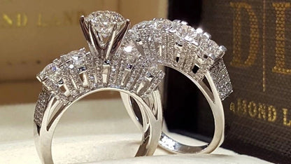 Fashion Geometric Inlaid Zircon Alloy Geometric Ring Sets