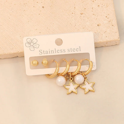 Fashion Heart Star Stainless Steel Electroplating Earrings