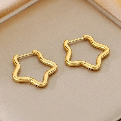 1 Pair Basic Minimalist Classic Style Geometric Star Solid Color 304 Stainless Steel 18K Gold Plated Hoop Earrings