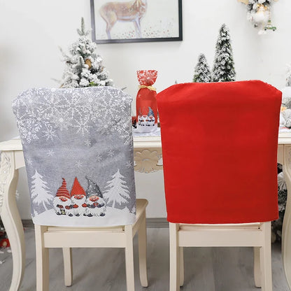 Cross-Border New Arrival Christmas Decorations European And American Style Cartoon Red Gray Table And Chair Cover Creative Style Printing Christmas Chair Cover