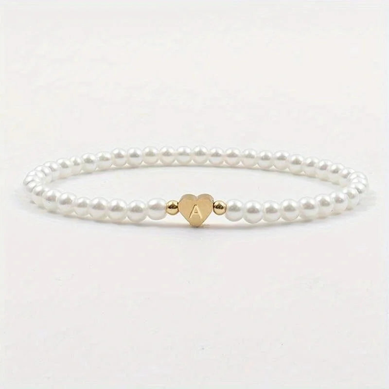 Elegant Minimalist Letter Heart Shape 304 Stainless Steel Artificial Pearl Bracelets In Bulk