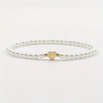Elegant Minimalist Letter Heart Shape 304 Stainless Steel Artificial Pearl Bracelets In Bulk