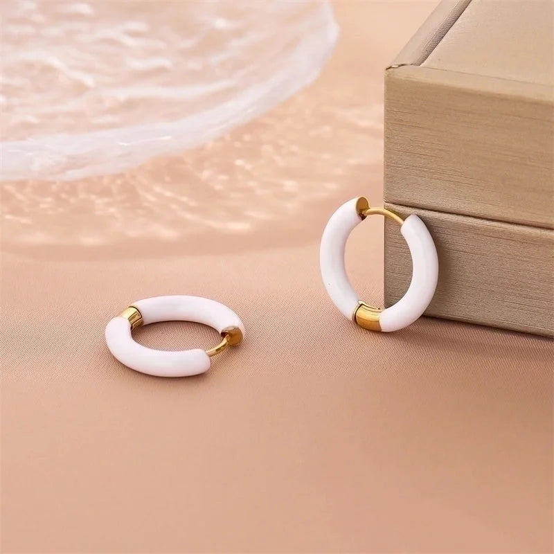 1 Pair Minimalist Circle Enamel Plating Stainless Steel Titanium Steel 18K Gold Plated Earrings