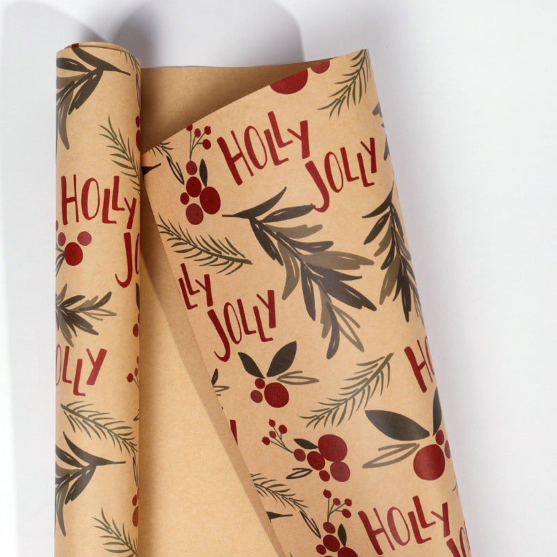 Large Size Gift Wrapping Paper Roll Brown Christmas Reindeer Head Elk Green Plaid Gift Box Recyclable Gift Paper