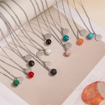 Punk Minimalist Round Natural Stone Pendant Necklace In Bulk