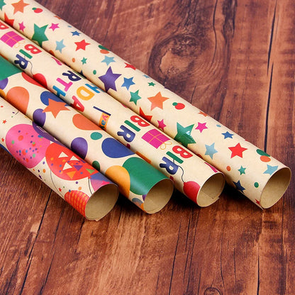 Gift Wrapping Paper Happy Birthday Valentine's Day Vintage Yellow Kraft Gift Box Christmas Large Size Roll Paper Bouquet
