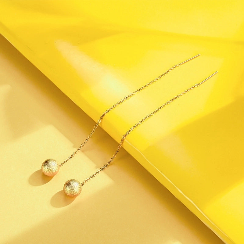 Warm Titanium Steel 18K Gold Beads Bean Earrings Female Temperament Simple Earrings Internet Celebrity Long Earrings Earrings