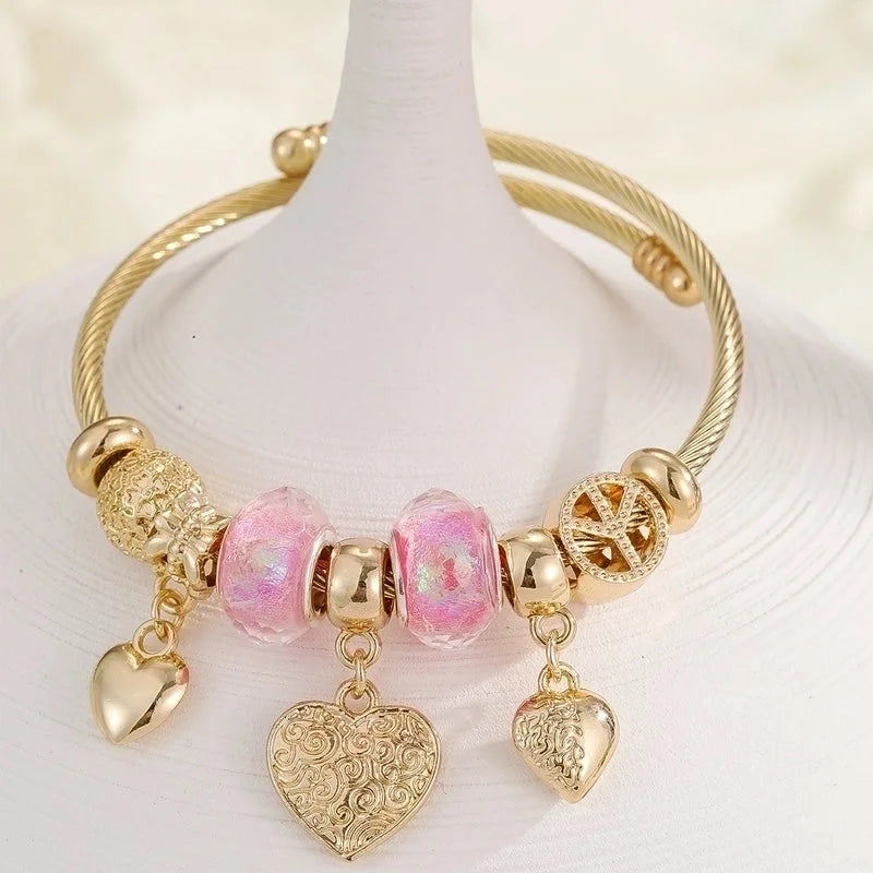 Vacation Modern Style Bear 304 Stainless Steel Alloy Gold Plated Rhinestones Bangle In Bulk