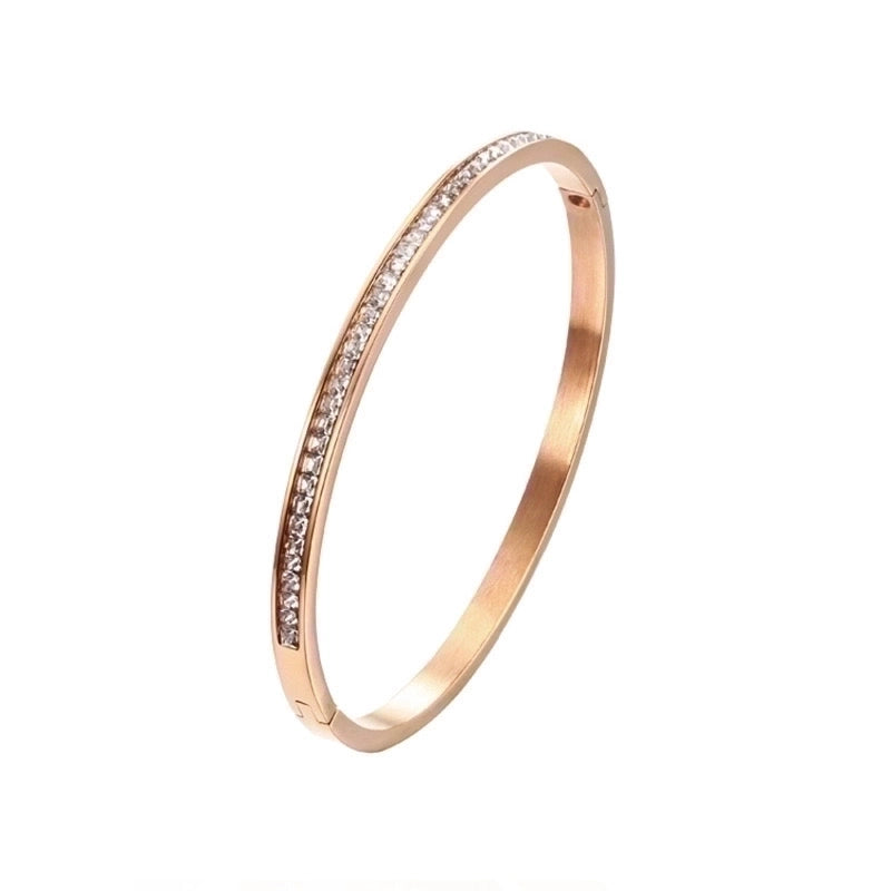 Elegant Shiny Solid Color 304 Stainless Steel 18K Gold Plated Zircon Bangle In Bulk