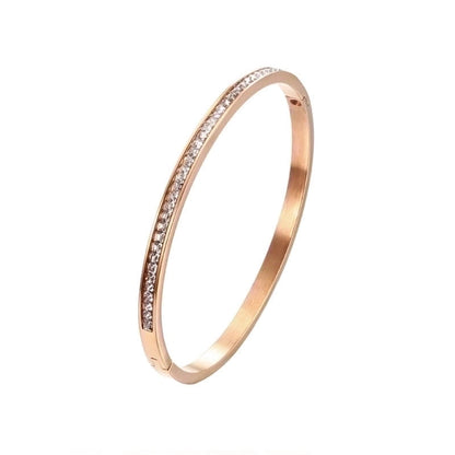 Elegant Shiny Solid Color 304 Stainless Steel 18K Gold Plated Zircon Bangle In Bulk
