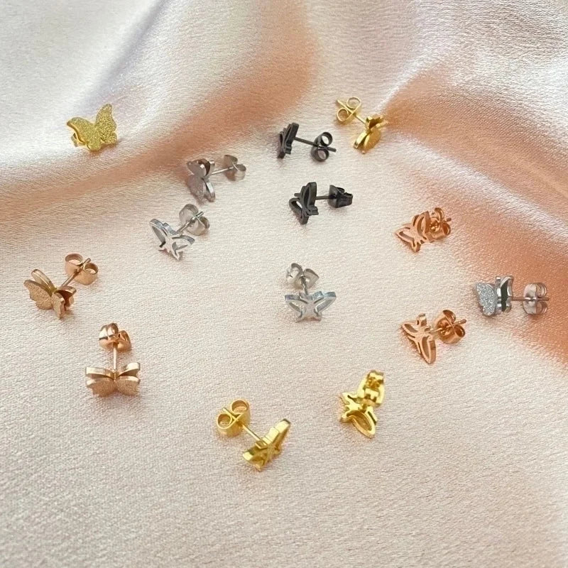 1 Pair Retro Butterfly Plating Hollow Out 304 Stainless Steel 18K Gold Plated Ear Studs