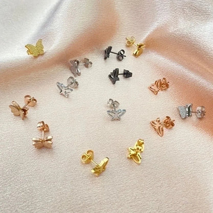 1 Pair Retro Butterfly Plating Hollow Out 304 Stainless Steel 18K Gold Plated Ear Studs
