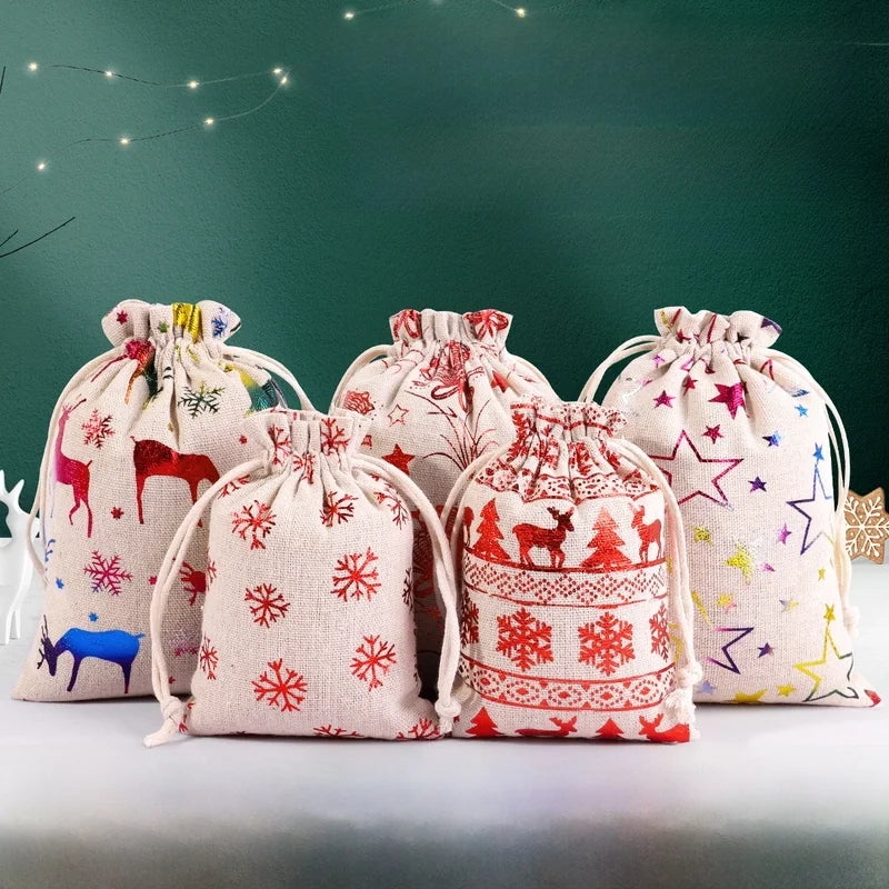 Christmas Apple Bag 24 Bronzing Linen Advent Calendar Gift Hanging Bag Christmas Apple Packaging Bag