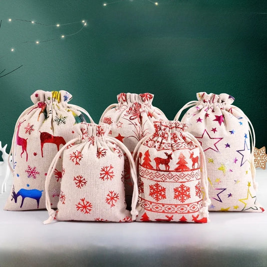 Christmas Apple Bag 24 Bronzing Linen Advent Calendar Gift Hanging Bag Christmas Apple Packaging Bag